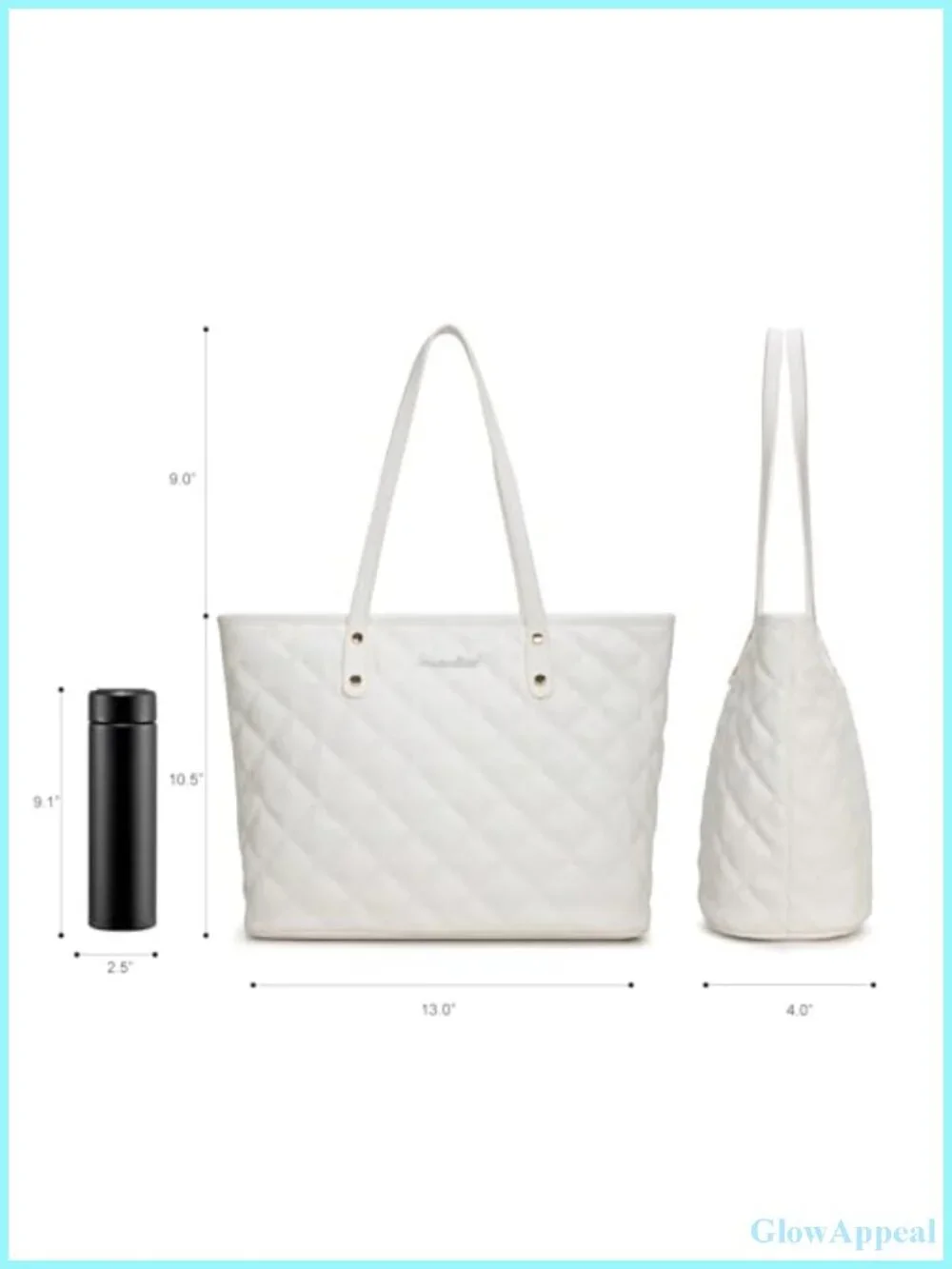 Quilted Vegan Leather Tote Bag Shoulder Handbag Top Zipper